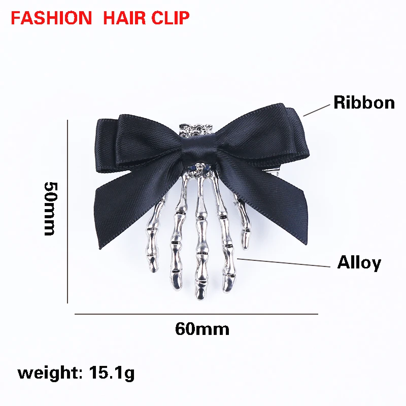 Hair Accessory Hair Clip Hair Headdress Trendy Ribbon Bowknot Skull Hand Hair Clip for Women Hair Hairpins Barrette Children Halloween Punk Style Headwear