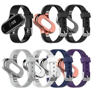 

Stainless Steel Shell Holder Silica Wristband Strap for Xiaomi Mi Band 3 Smart Tracker Wrist Band Bracelet Straps 6 Colors