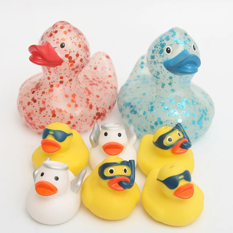 

8pcs baby bathing floating toy sequins rubber duck and mini duck material is environmentally non-toxic