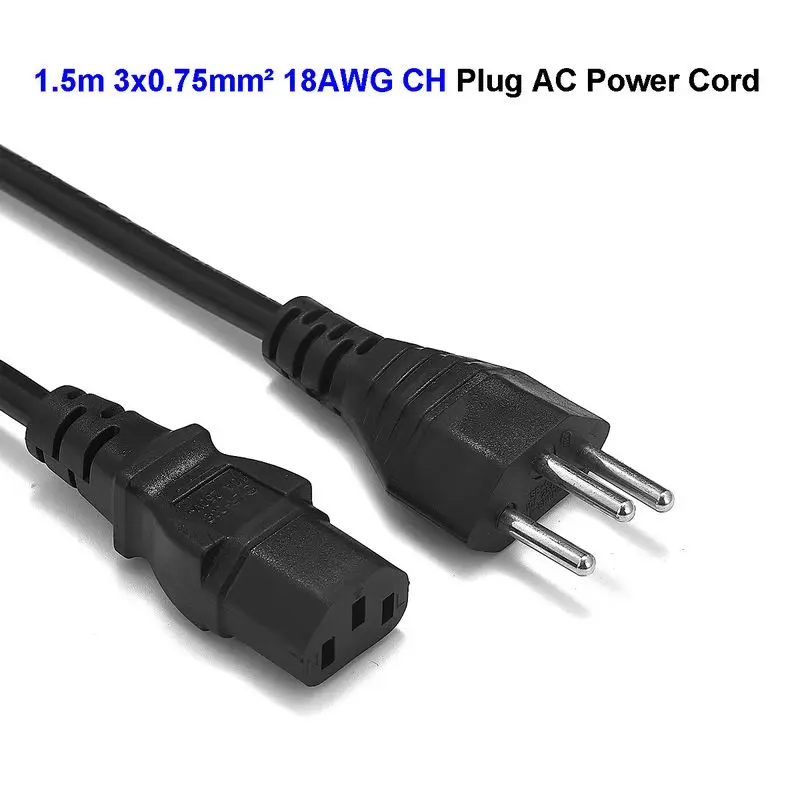 

Swiss Power Cable Switzerland 3 Prong CH Plug IEC C13 AC Power Cord 1.5m 18AWG For PC Computer Monitor 3D Printer LG Sony TV