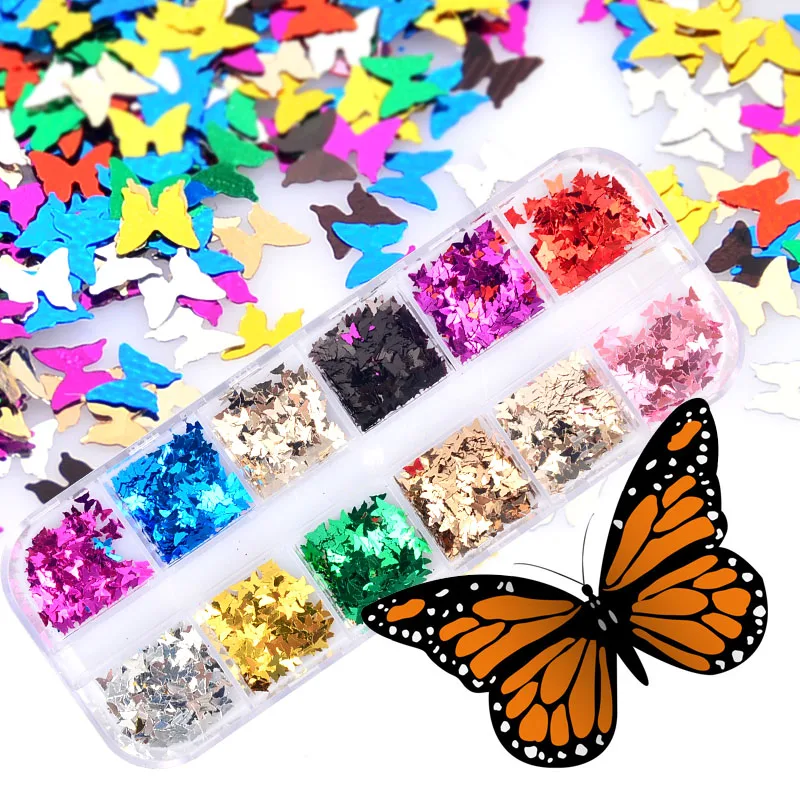 

12 Colors Fluorescent Glitter Nail Sequins Colorful Butterfly Flakes Nail Paillette