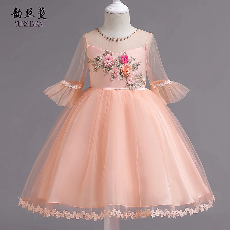 

Elegant Kids Dress for Girls 6 7 8 9 10 12 to 14 Years Purple Flower Embroidery Mesh Party Dresses Girls Princess Costume 1C35A