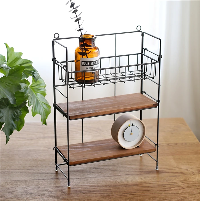 

Retro wrought iron combined multi-layer rack adjustable bracket desktop debris three-tier storage rack