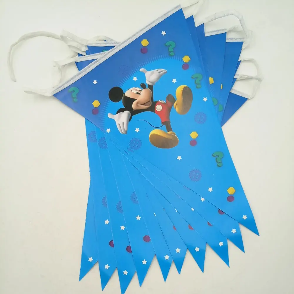 Микки Маус дети день рождения набор украшения вечерние принадлежности бумажные кружки, тарелки, салфетки баннер/флаг шляпа соломы конфеты/попкорн коробка - Цвет: 2meter flag