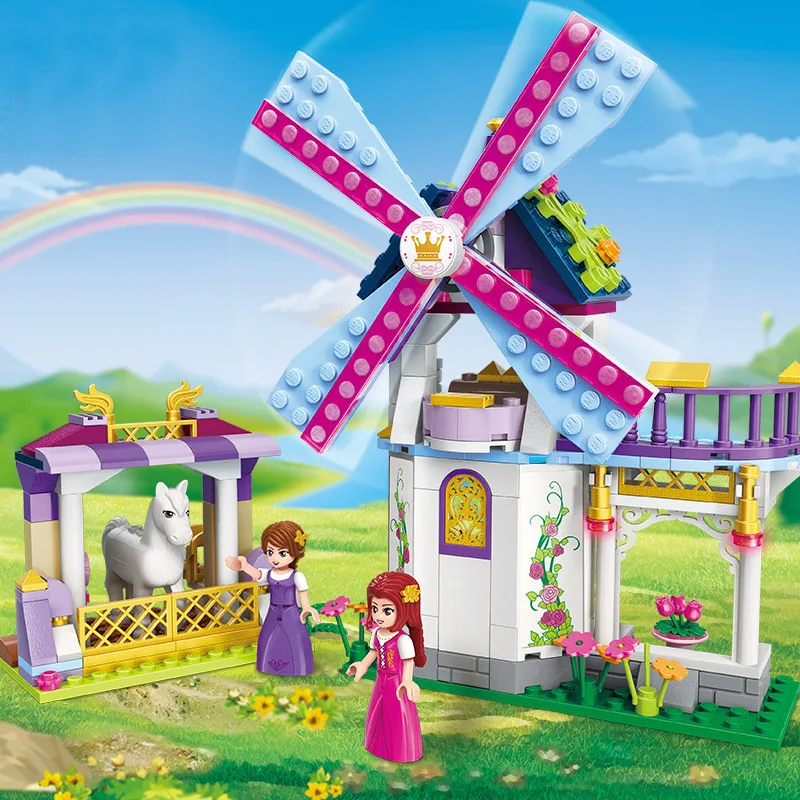 القلعة دمية الأثاث اللبنات تجميعها الأميرة الدمى حديقة المطبخ طاحونة الأطفال فتاة اللعب الطوب الاطفال G