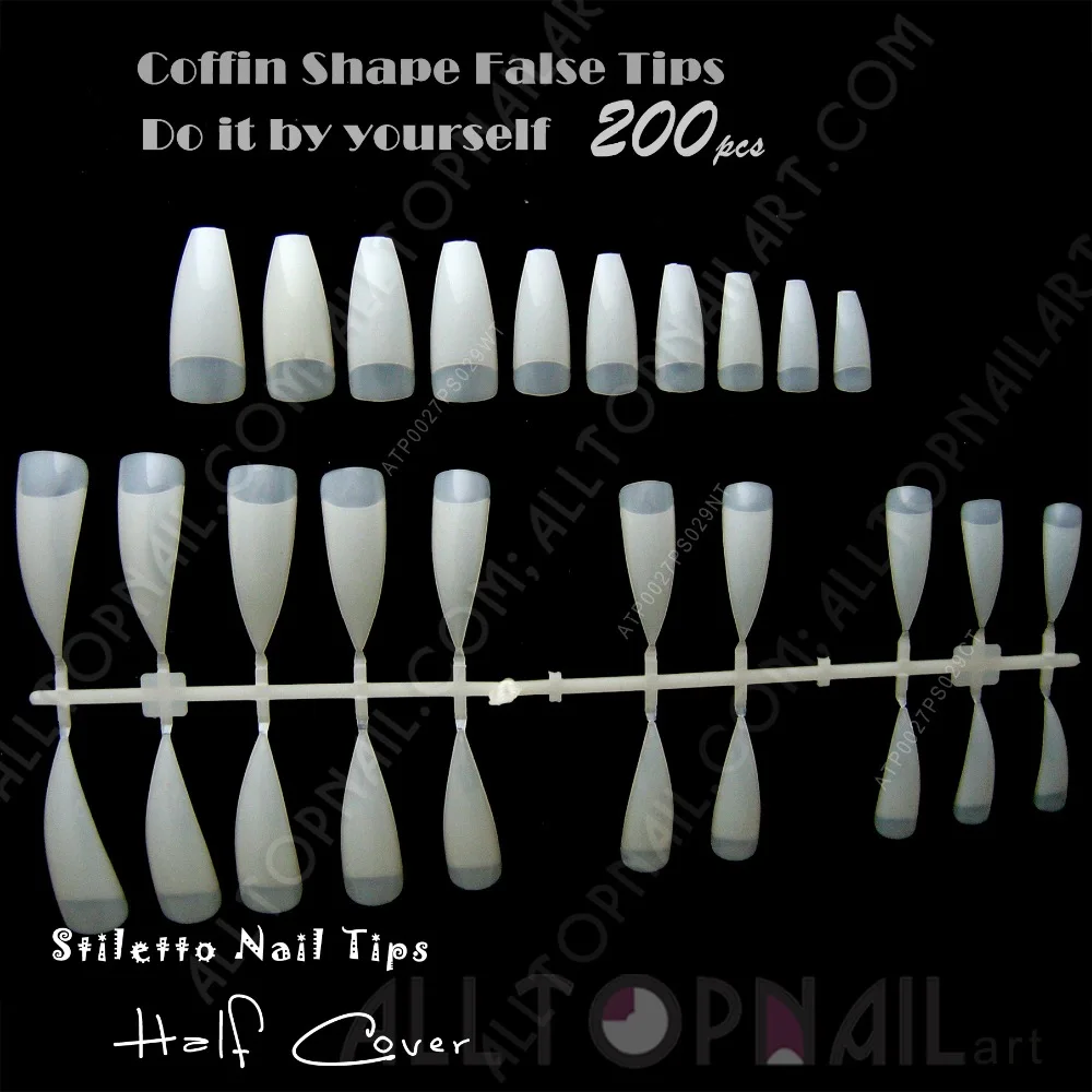 

200PCS Stiletto False Nail Tips Coffin Shape False Tips Natural French Acrylic Artificial Fake Nail Art Tips -Free Shipping
