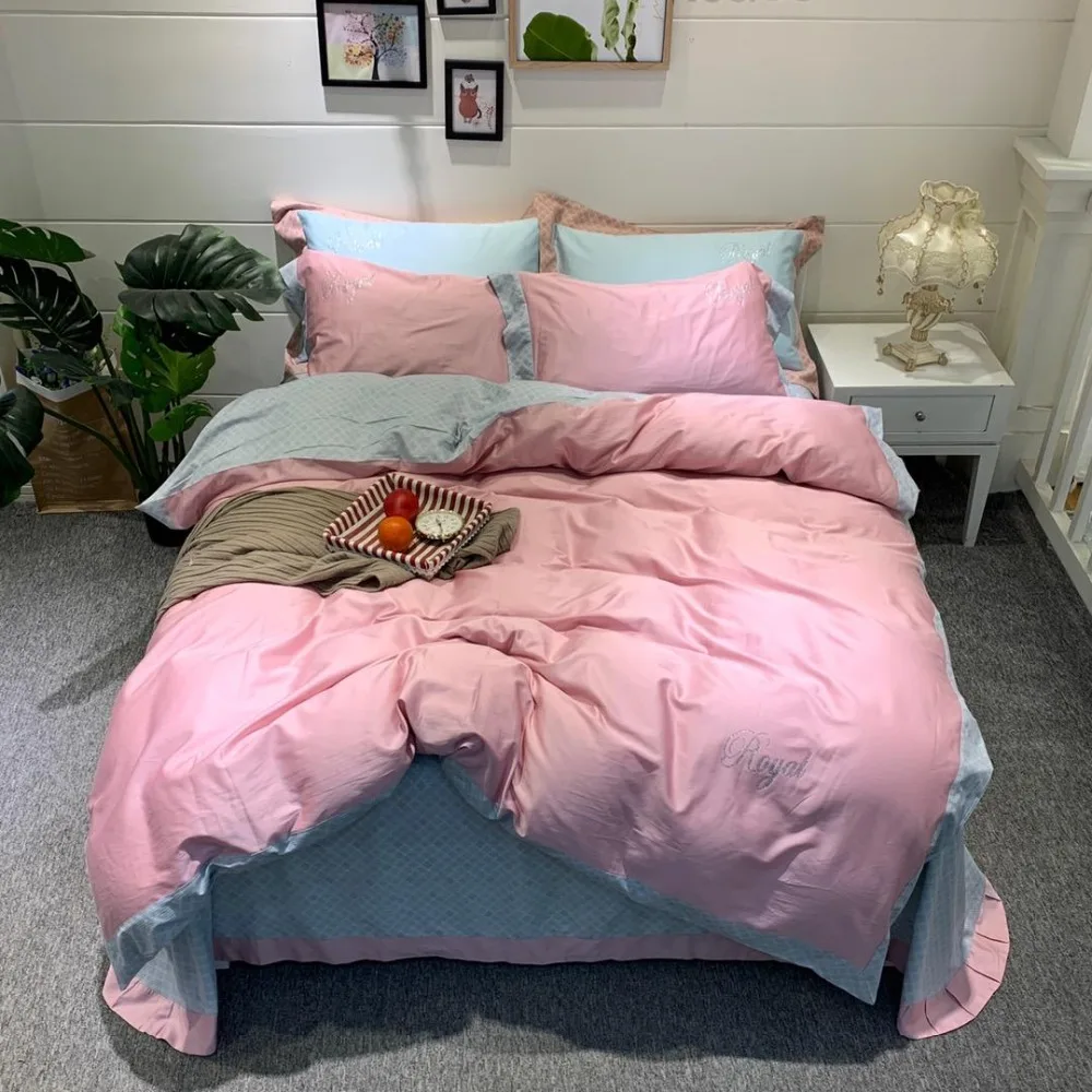 Bedding Set Luxury pink Bed Set printing Bed Sheet bamboo fiber Duvet Cover Set Queen King Size egyptian cotton Bed Linen