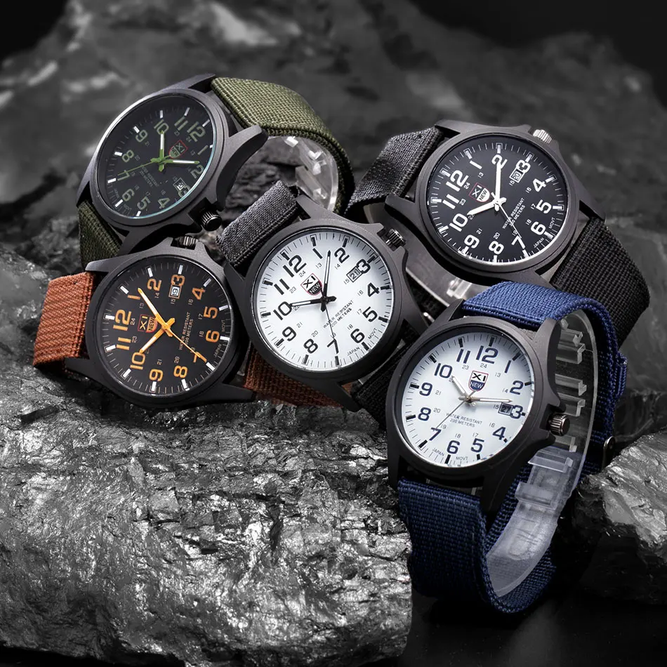 XINEW солидные военные армейские мужские спортивные часы с нейлоновым ремешком черные кварцевые наручные часы 5 цветов relogios masculinos marca