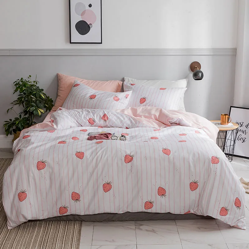 

Strawberry Pattern Sheet Pillowcase And Quilt Cover Sets 100% Cotton Bedlinen Double Queen King Size Bedding Set