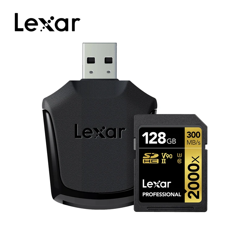 128 ГБ Lexar 300 МБ/с. 64 Гб карта памяти SD 32 Гб 128 2000x SDXC UHS-II U3 Flash высокая скорость карты для 3D 4 K для однообъективных цифровых зеркальных фотокамер Камера - Емкость: 128 ГБ