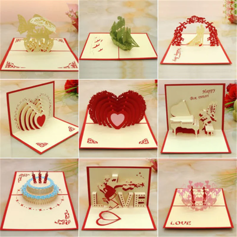 Горячие 3D креативные всплывающие открытки на день Святого Валентина влюбленные с днем рождения приглашение складные новые 3D стерео поздравительные открытки