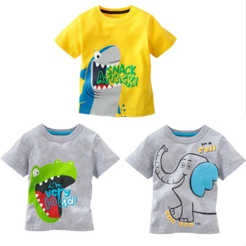 

1-6Y Casual Fashion Summer Toddler Baby Boys Cotton 3 Style Short Sleeve O-Neck Pullover Cartoon Print Solid T-Shirts