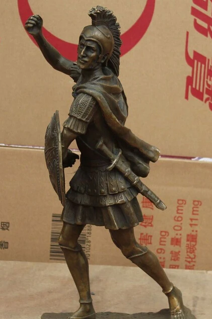

16" Chinese Folk Art Bronze Stand Soldier Warrior Hold Shield Statue Sculpture S0708 (B0413)