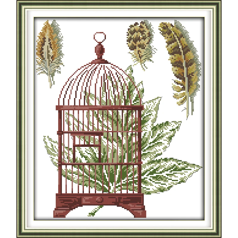 

Feather and cage Counted Printed On Fabric DIY DMC Cross Stitch Patterns Embroidery Kits,Sets Home Decor Cross-stitch
