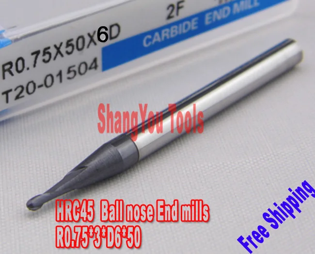 

8pcs hrc45 R0.75*3*D6*50 6mm 2 Flutes Milling tools Milling cutter Ball nose End Mills CNC router bits