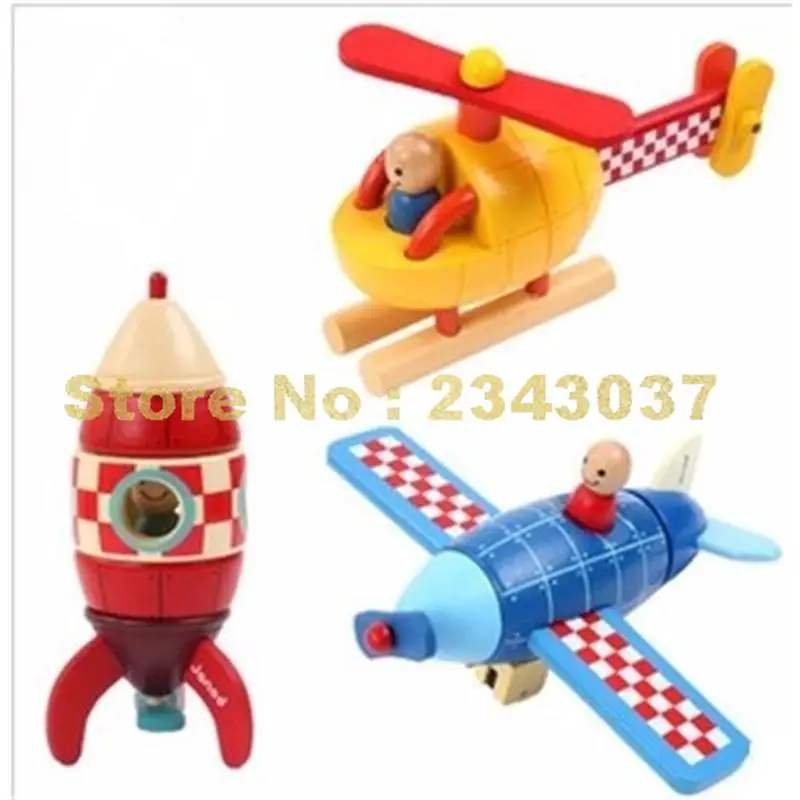 

janod wooden rocket airplane helicopter wooden baby building block Toy