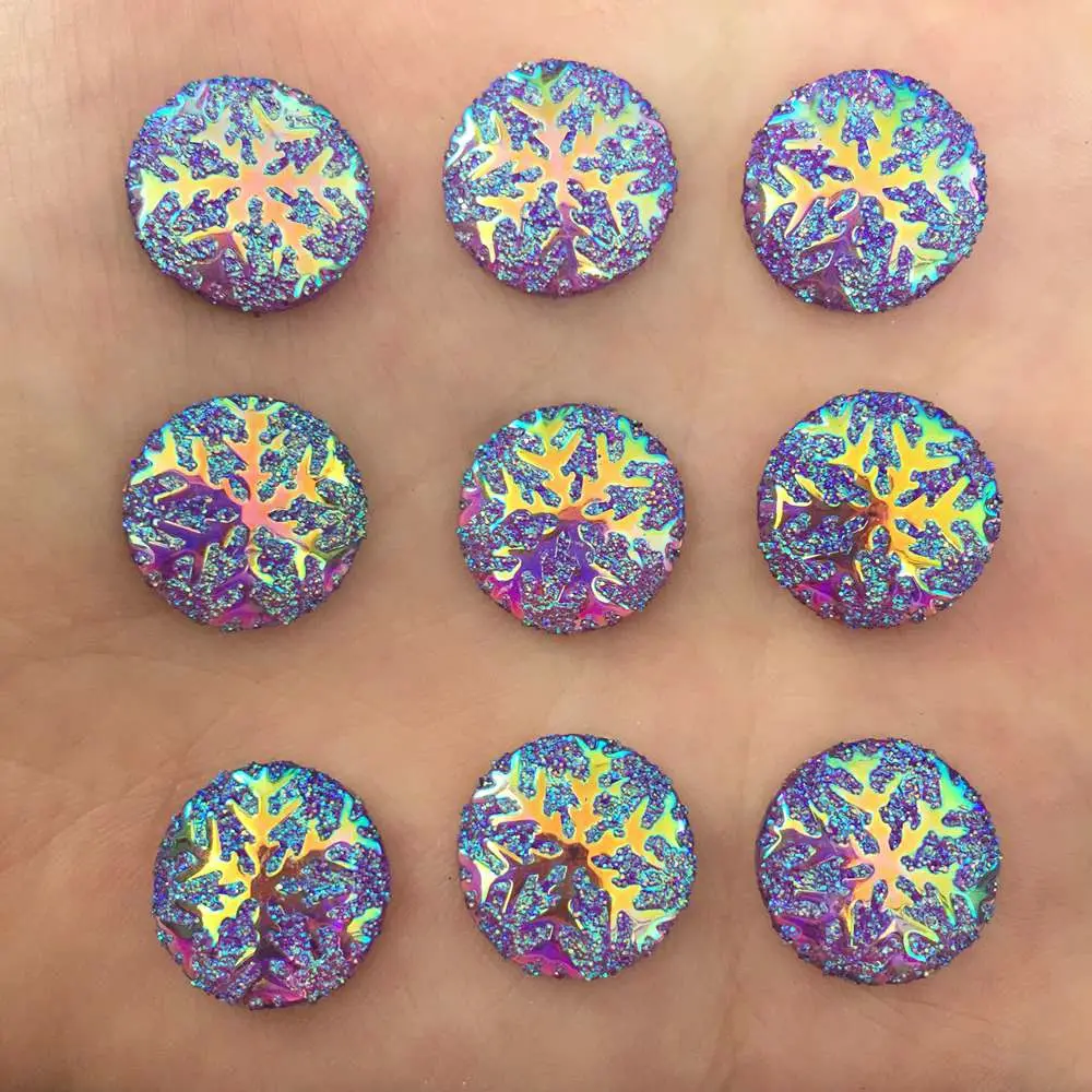 

Hot 250pcs 14mm AB Round Resin Snowflake Flatback Rhinestone Wedding Buttons K152*10