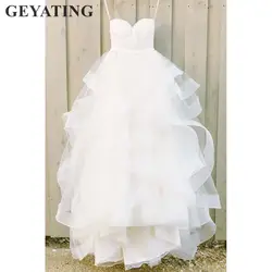 Элегантное Белое милое Тюлевое пляжное свадебное платье с оборками длиной до пола А-силуэта, большие размеры, Свадебные платья Vestido De Casamento
