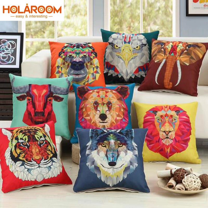 Fashion New style Cushion Tiger Lion Elephant Print pillow Bed Sofa Home Decorative Pillow Fundas Para Almofadas Cojines