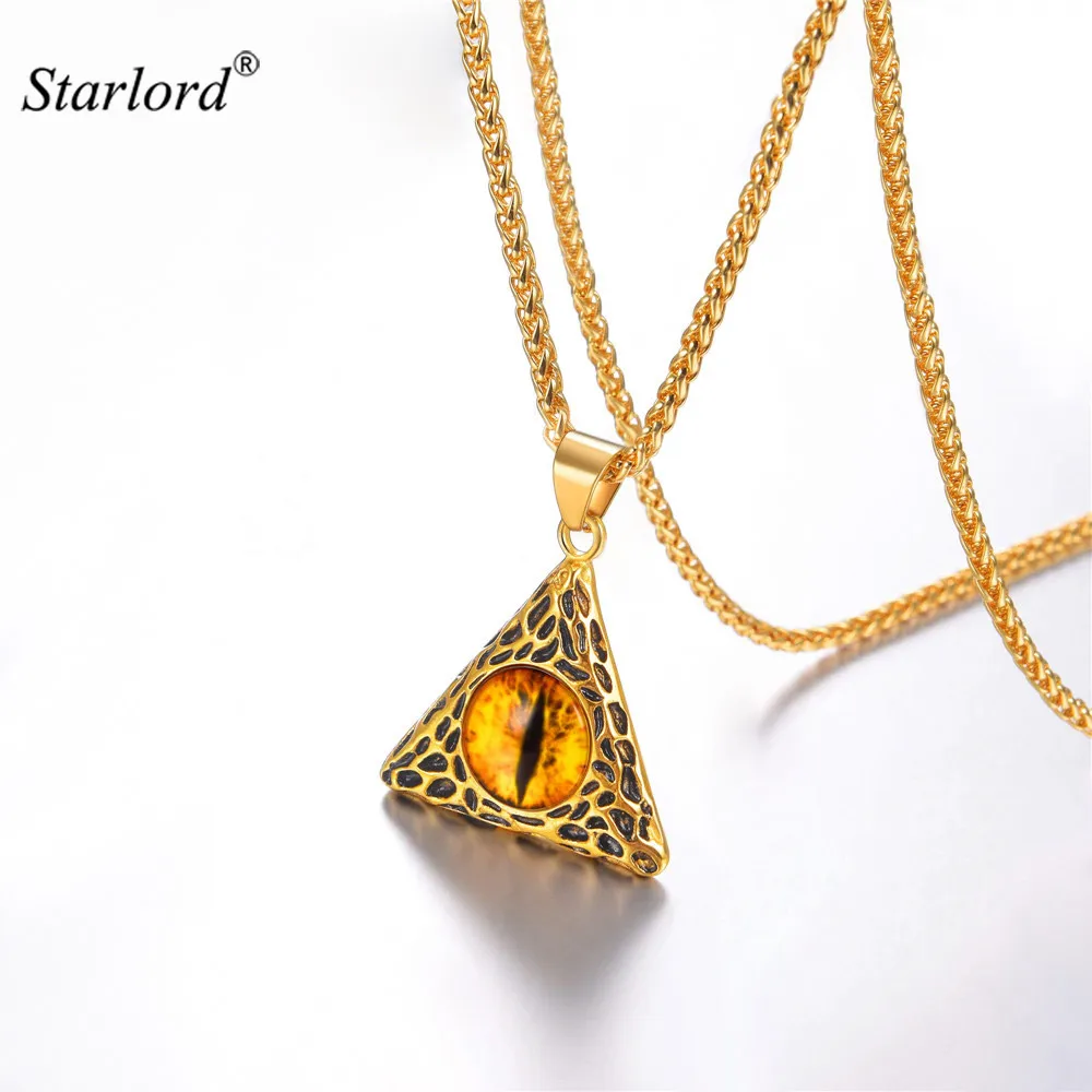 

Triangle Medal Pendant Necklace Gold/Stainless Steel Monster Evil Eye Jewelry Eye of Flame Eye of Sauron Necklace GP3246