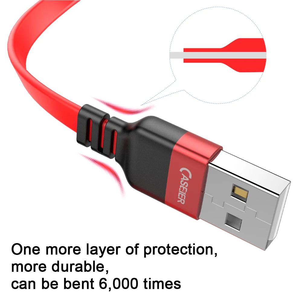 Caseier Тип C USB C кабель Micro usb зарядка плоский, из ПВХ плоский провод зарядный кабель Micro USB C кабели для Samsung huawei Xiaomi кабель usb