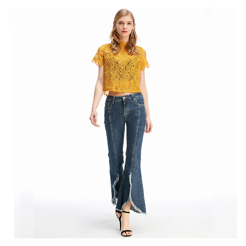 De Vaquero Vaqueros Para Pantalones Steelsir Pant Azul Pieles Animales recortado Mujeres Primavera Denim Cintura Alta Caliente Pierna Nueva Venta Bifurcada 2018 Más Amplia Rw4qxRzaWP