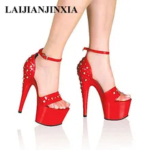 LAIJIANJINXIA 17 см пикантная облегающая обувь супер звезда 17 см каблуки летние сандалии выпечки краски заклепки украшения танцевальная обувь