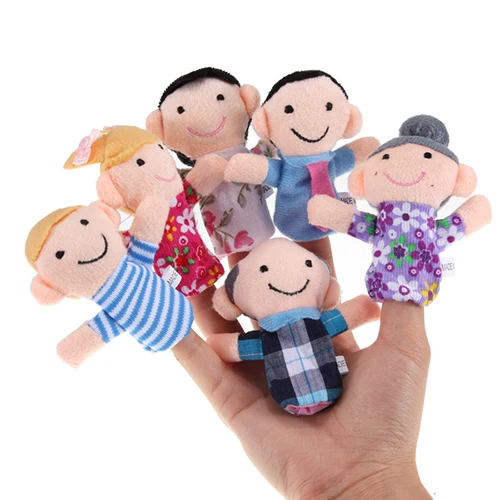 Hot Sale 6PCS Baby Kids Plush Cloth Play Game Learn Story Family Finger Puppets Toys Set 7KK8 1