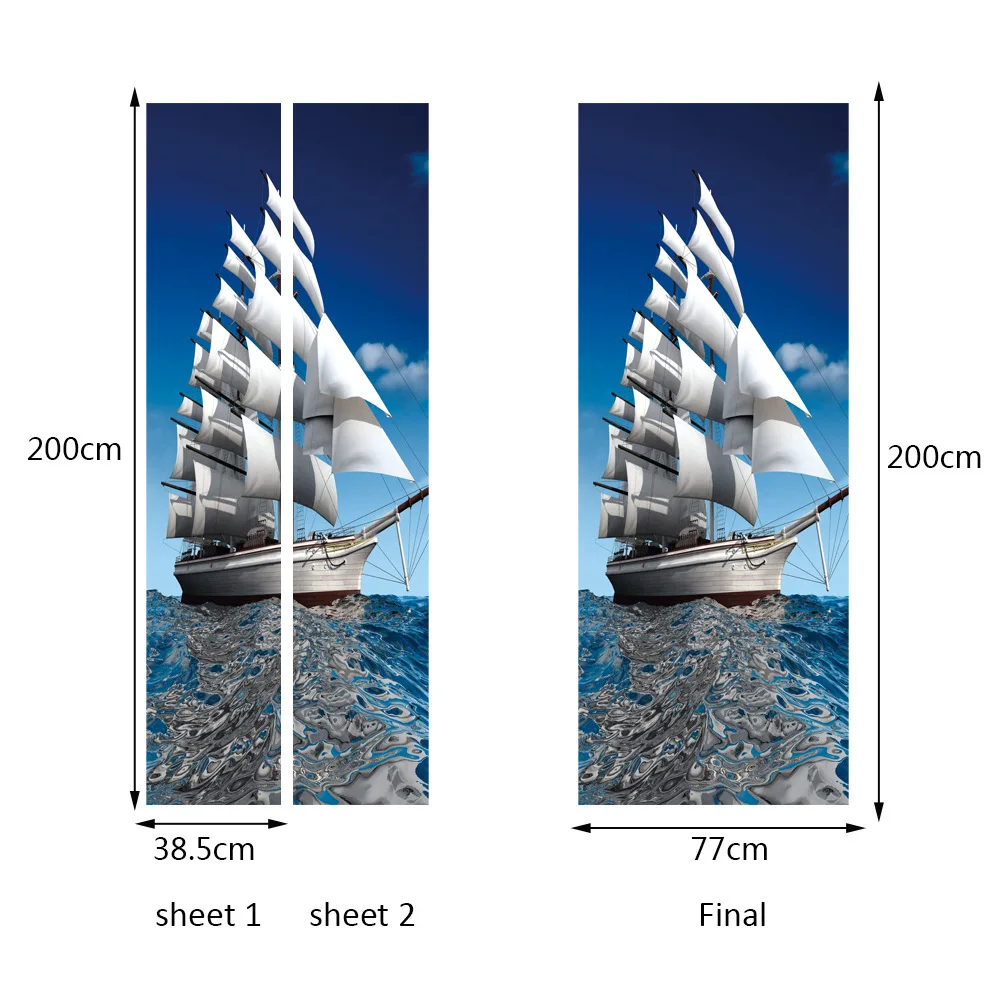 Стикер на дверь s Морской парусник водонепроницаемый гостиная обои для двери спальни самоклеющиеся художественные наклейки на стены имитация 3D стикер на стену
