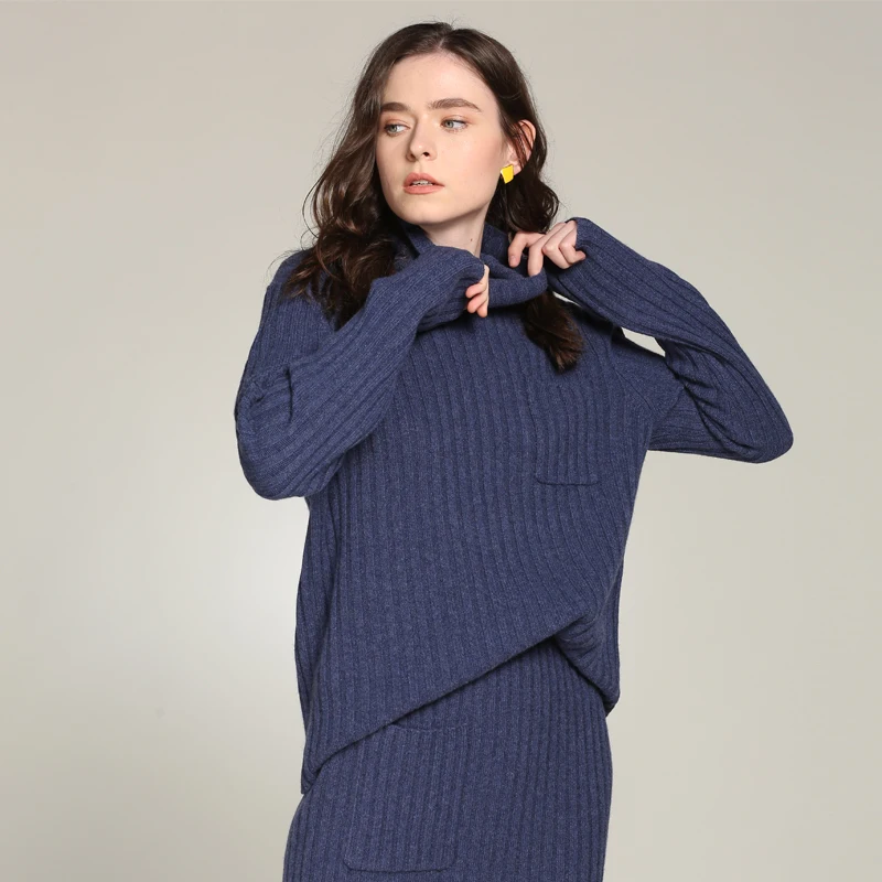 

Newest 2 Pcs Set Women Skirt Sets 100% Pure Cashmere Sweater Sets 2 Pieces Solid Color Thick Autumn Winter Clothing Sets 2018