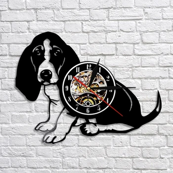 

Basset Hound Dog Silhouette Art Wall Decor Puppy Dog Handmade Vinyl LP Record Wall Clocks Unique Gift Idea For Dog Lover