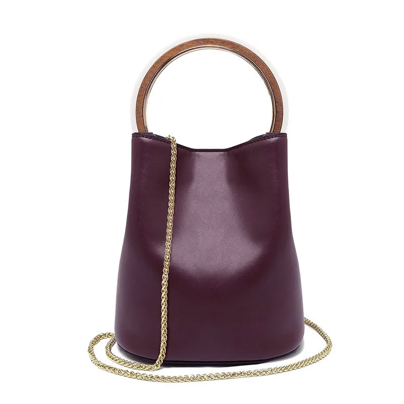 

Genuine Leather Bags with Cluth Bucket Famous Brand Style Designer Women Messenger Chains Bag Female Shoulder Bolsa Round Handle