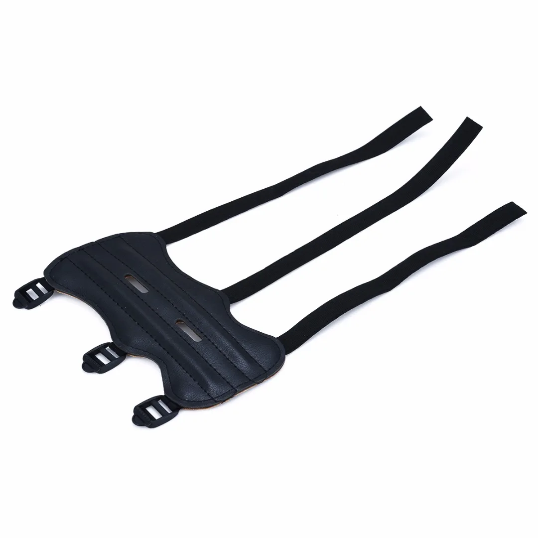 Mayitr Leather Shooting Archery Arm Guard Bow Protective Gear 3 Straps Green Camouflage Black