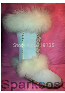 

Brand 2014 winter new European and American fashion handmade leather boots tall canister fox gem diamond thick cotton snow boots