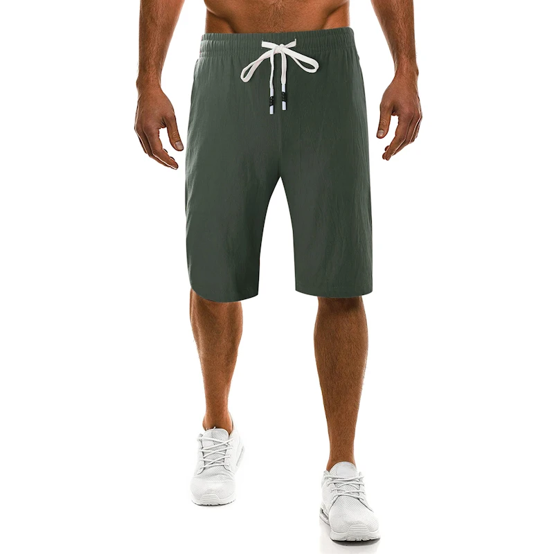 Для мужчин s шорты бермуды в повседневном стиле брендовые сжатия сплошной цвет мужской мужские шорты Карго льняные модные Для мужчин короткие летние льняные брюки большого размера
