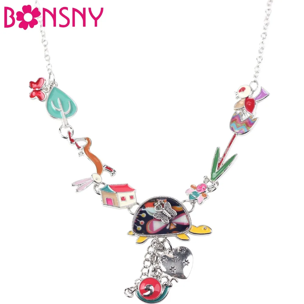 Bonsny Maxi сплав черепаха кролик птица ожерелье цепочка эмаль ювелирное изделие