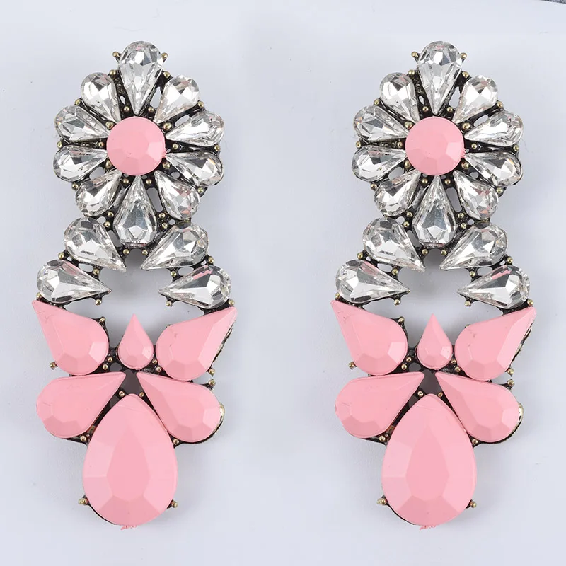 

PPG&PGG Pink Yellow Acrylic Beautiful Stud Statement Earrings Glass Bead Big Long Earring For Women