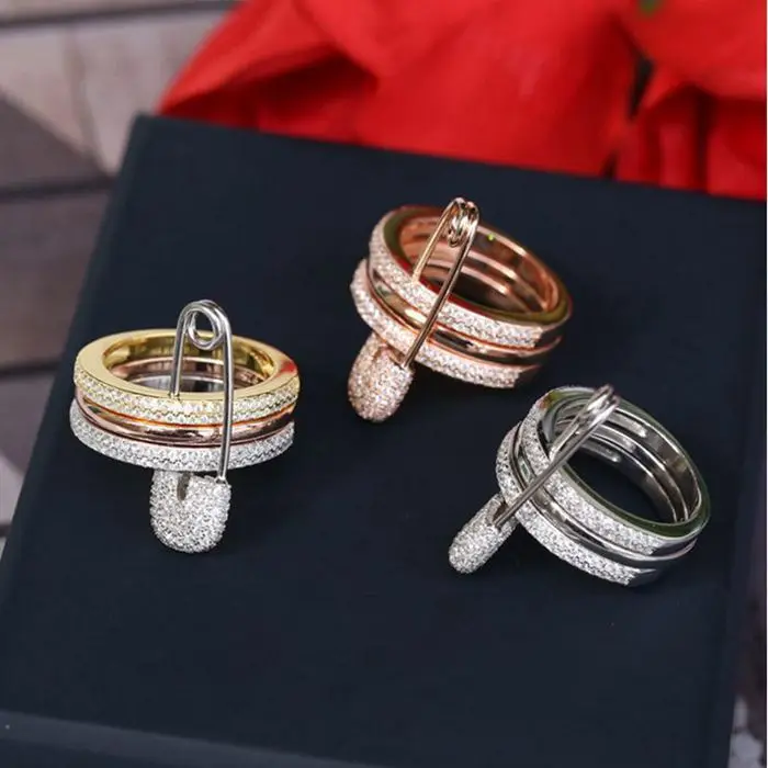 

AAA Zircon Rhinestone 925 Silver Ring Unique Three Finger Rings with Pins Anillos Anel Pieces Rings For Women Bridal Jewelry