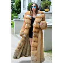 Women Winter Real Red Fox Fur Coat 120CM Long Luxury For Female Red Fox Fur Jacket With Big Turn-down Collar Thick Warm Fur Coat bosideng large raccoon fur collar fur winter slim medium long thick down coat female duck down jacket warm dark red b1401164z