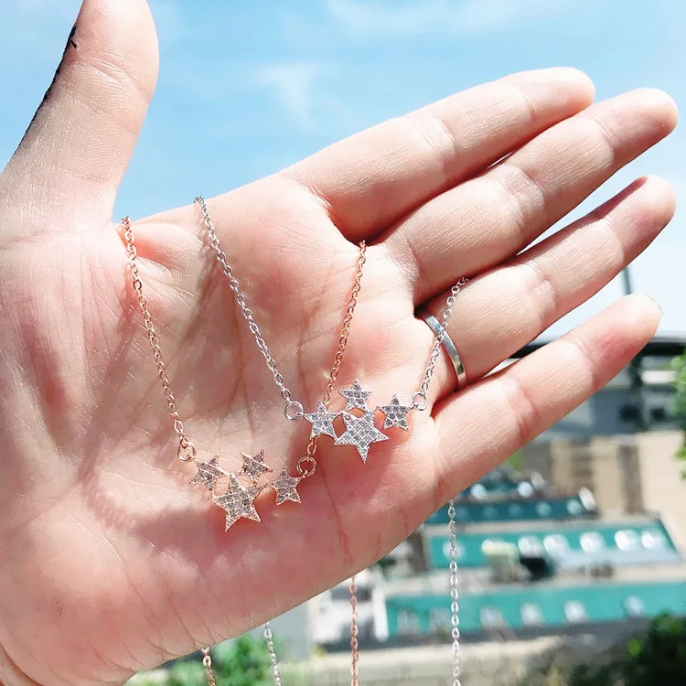 stars cubic zircon necklace women  Hypoallergenic fadeless fashion jewelry Clavicle chain pendant charms for women girl gift