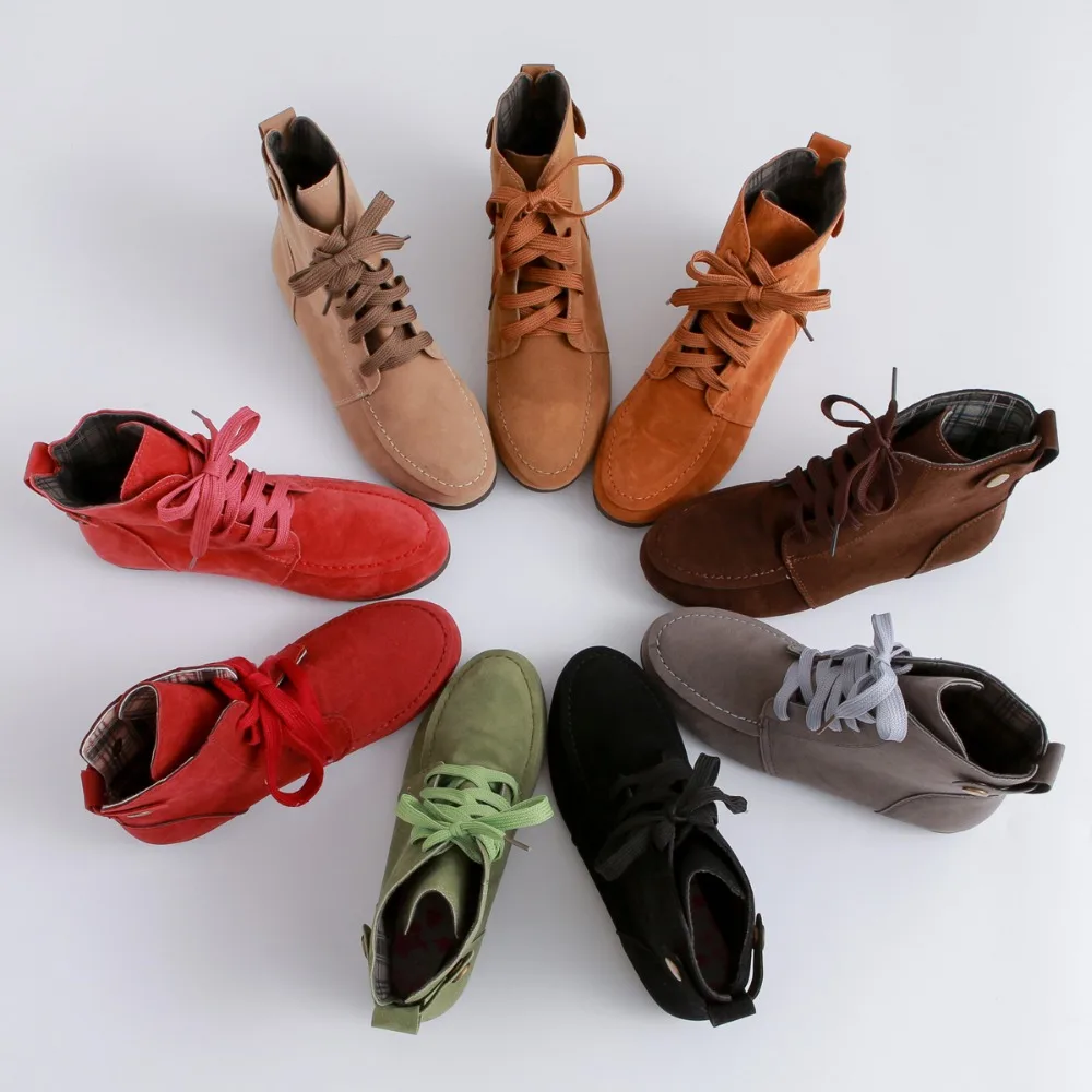 

Tangnest Women Ankle Boots Red Platform Lace Up Flats Solid Round Toe Ankle Boots Lady Casual Fashion Shoes XWX6766