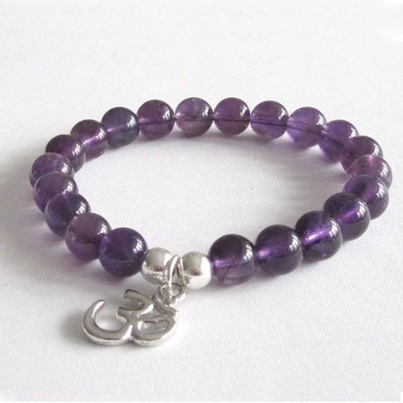 

Yoga Charm Mala Bracelet Amethysts Beads Beaded Bracelet Healing Stone Energy Wrist Mala Jewelry Gift For Women Girl