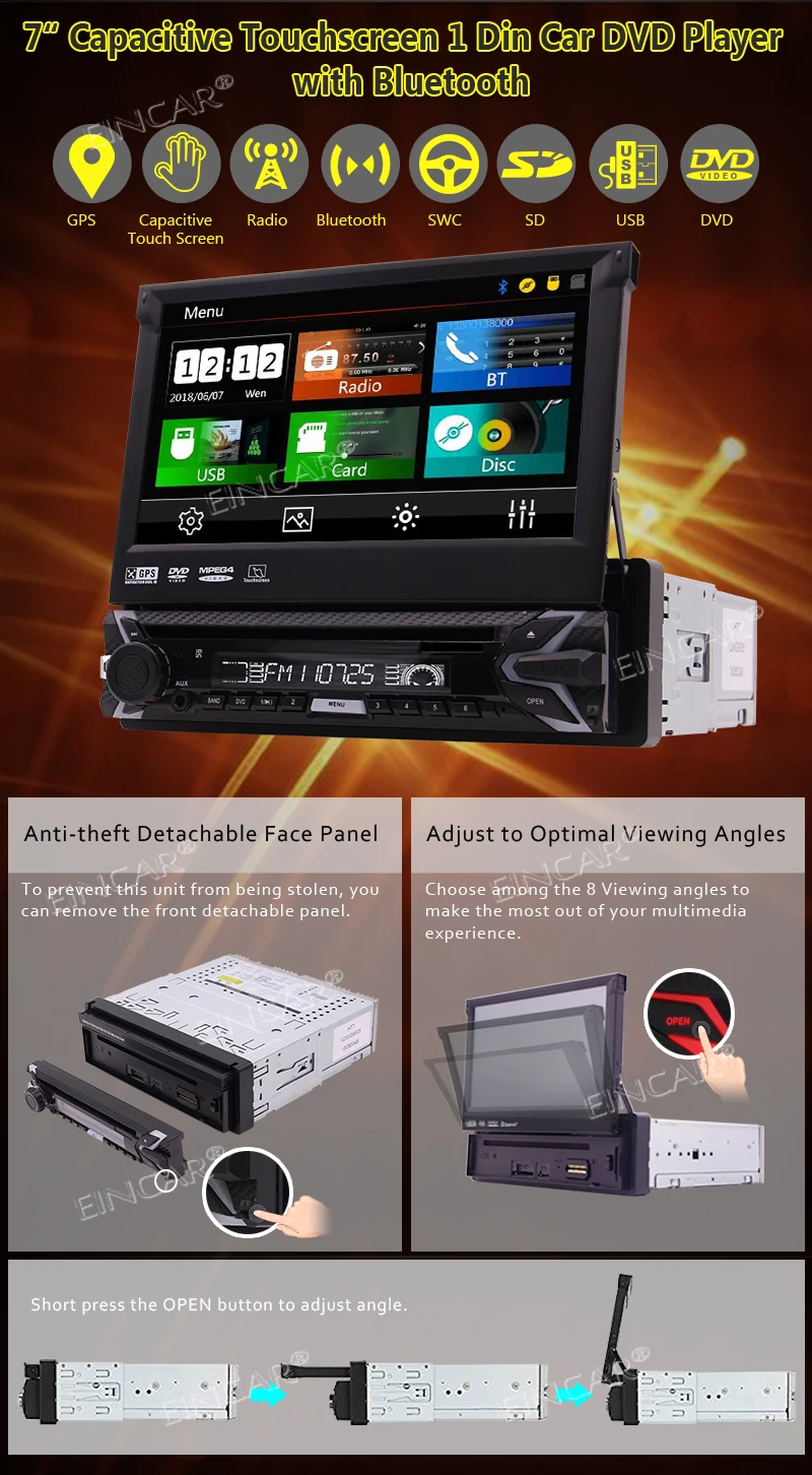 US $190.94 Bluetooth Headunit Support AudioVideo Output Colorful Button Two UIs Rear Camera Single 1 Din Car DVD Player In Dash GPS Navi