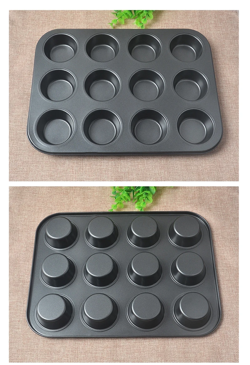 

12 Cups Non Stick Baking Pan Muffin Cake Pan Round Shape Carbon steel Mold 1 piece