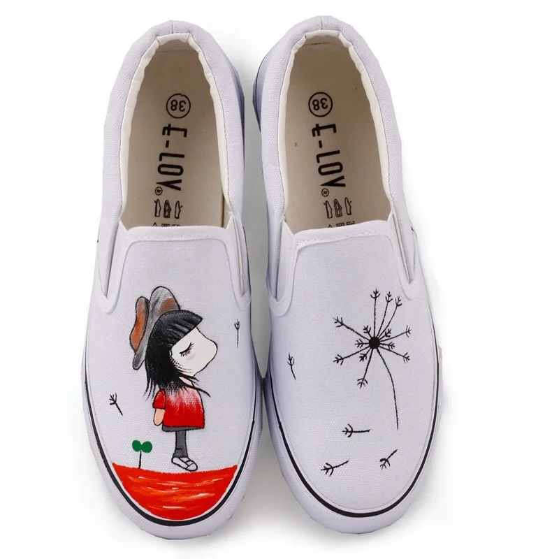 

2019 Shoes Women Spring Autumn Hand-painted Canvas Love is PatternSneakers Shoes Man High-top Fashion Casual Lace-up Shoes