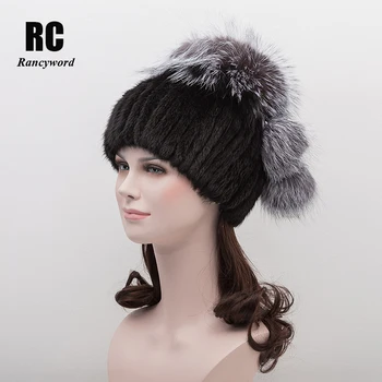 

[Rancyword] Solid Russia Winter Fur Hat For Women Knitted Mink Fur Beanies Female Natual Fur Hat Cap 2017 Brand New Hat RC1269