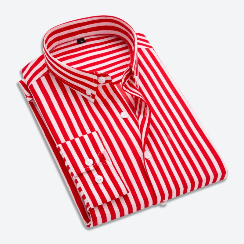 Весенняя рубашка в полоску с длинными рукавами Для Мужчин's хлопковыми лацканами и Бизнес Повседневное модные тонкие Большие размеры Для мужчин's рубашка Азиатский размер M-4XL - Цвет: Красный