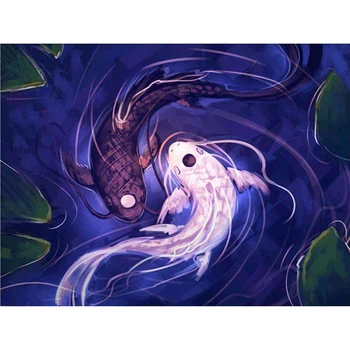 

5D Diamond Painting Full Drill Square Two Poles Fish Diamond Embroidery Animals Pattern Beadwork Set Rhinestone Wall Decor a552