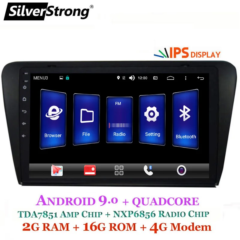 Cheap SilverStrong 9inch IPS Display Car 2Din Radio Android9.0 For Skoda Octaiva A7 octavia3 2013-2017 Android Radio RDS TPMS 1