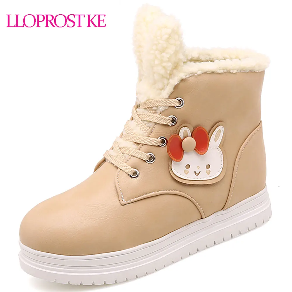 

Lloprost ke Sweet Cute Cat Girl Snow Boots Hidden Heel Lace Up Rabbit Ear Cartoon Ankle Boots Women Comfort Shoes 2018 Winter